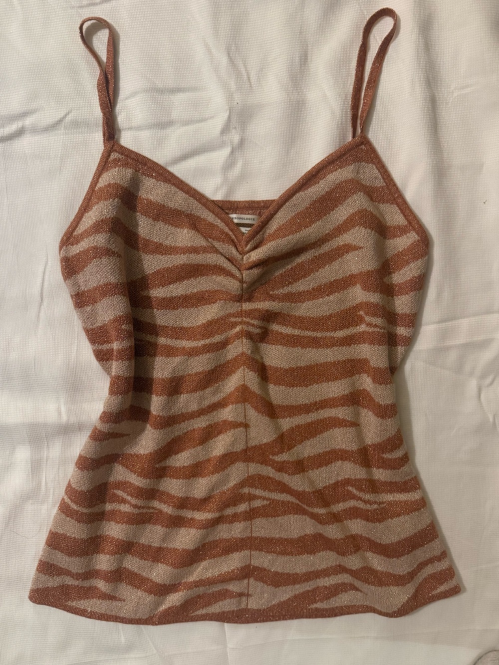 Anthropologie Striped Metallic Tank Top in Copper and Cream